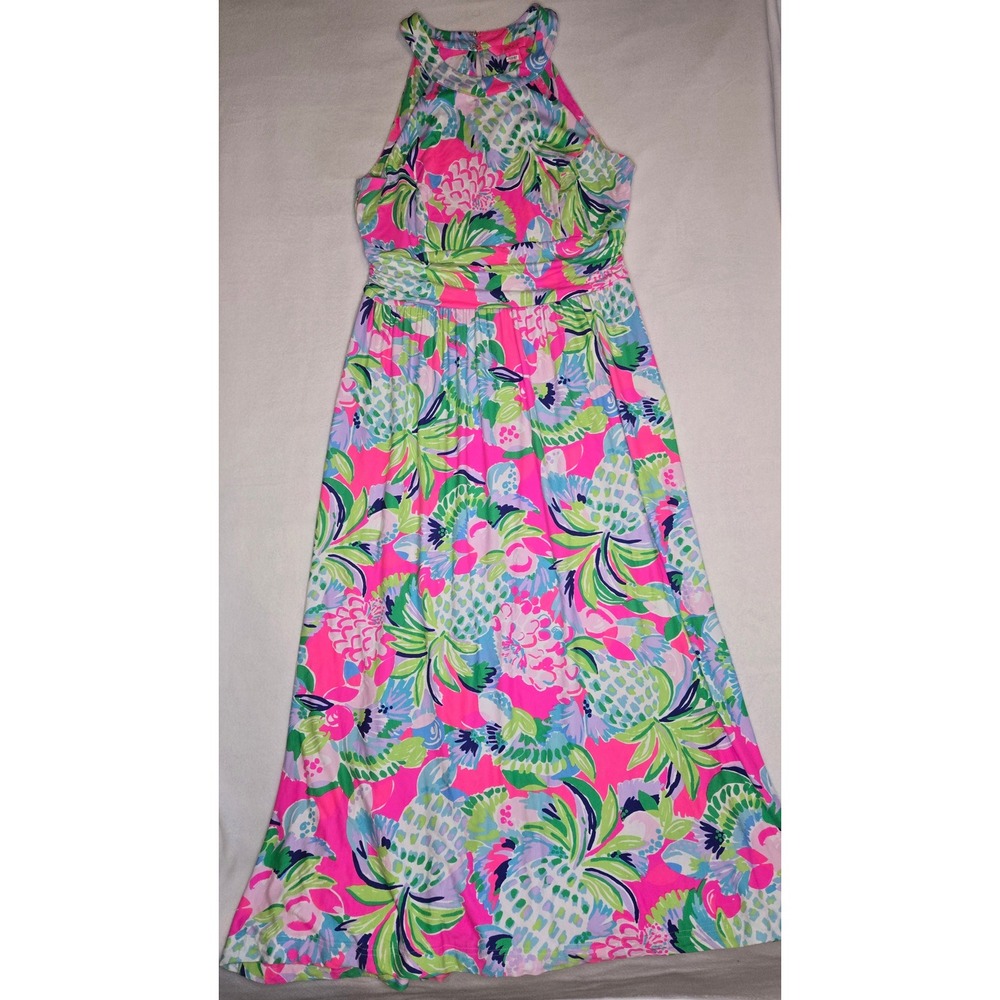 Lilly Pulitzer Pink Floral Tallula Halter Maxi Dress Large